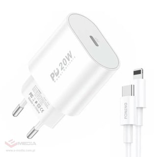 Ładowarka sieciowa Foneng EU39, 1x USB, PD 3.0 + Kabel USB C do Lightning