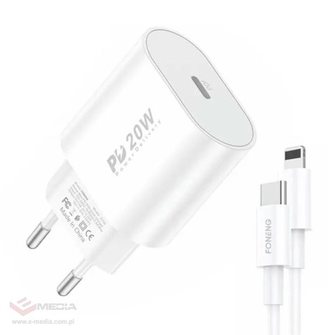 Ładowarka sieciowa Foneng EU39 20W, 1x USB, PD 3.0 + Kabel USB C do Lightning