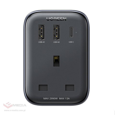 Adapter podróżny UK na EU UGREEN CD314 2xUSB-A, 1xUSB-C