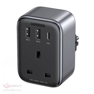 Adapter podróżny UK na EU UGREEN CD314 2xUSB-A, 1xUSB-C