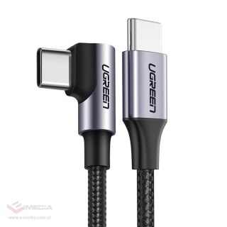 Kabel USB-C do USB-C, kątowy UGREEN US255 QC 3.0 PD 3A 60W 1m (czarny)