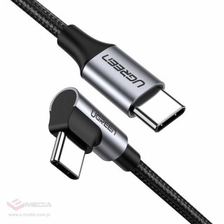 Kabel USB-C do USB-C, kątowy UGREEN US255 QC 3.0 PD 3A 60W 1m (czarny)