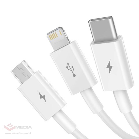 Kabel szybkiego ładowania Baseus Superior Data USB do M+L+C 3.5A 0.5M(White)