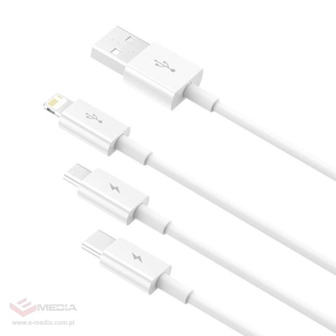 Kabel szybkiego ładowania Baseus Superior Data USB do M+L+C 3.5A 0.5M(White)