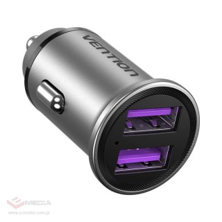 Ładowarka samochodowa 2x USB Vention FFEH0 30W szara