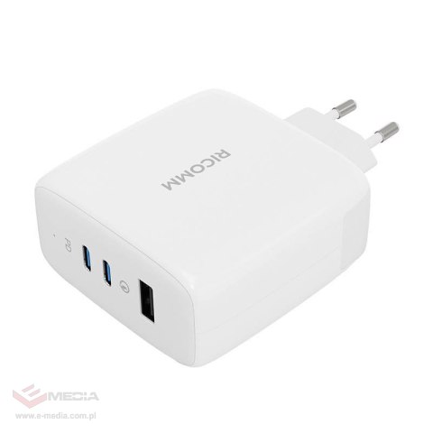 Ładowarka sieciowa 120W GaN Ricomm RC1201 EU, 1xUSB-A, 2xUSB-C + kabel USB-C 2.1m