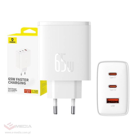 Ładowarka sieciowa Baseus OS-Cube Pro 2xUSB-C + USB, 65W (biała)