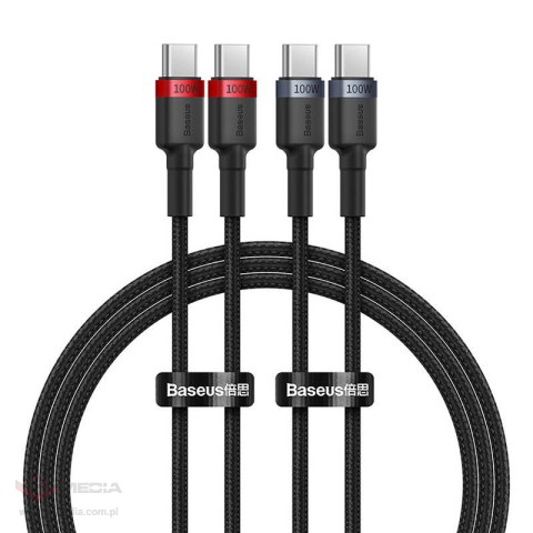 Kabel Baseus Cafule USB-C do USB-C 100W,1m, 2szt (czerwono-czarny, szaro-czarny)