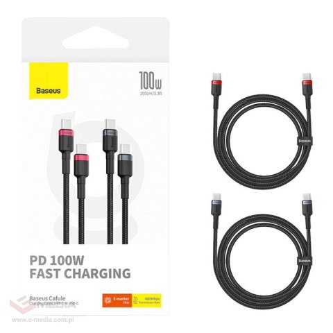 Kabel Baseus Cafule USB-C do USB-C 100W,1m, 2szt (czerwono-czarny, szaro-czarny)