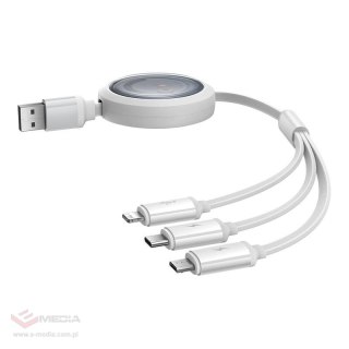 Kabel USB 3w1 Baseus Free2Draw USB do micro USB+Lightning+USB-C, 3.5A, 1.1m (biały)