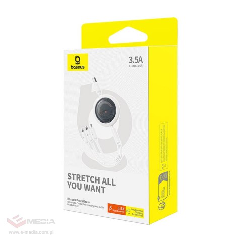 Kabel USB 3w1 Baseus Free2Draw USB do micro USB+Lightning+USB-C, 3.5A, 1.1m (biały)