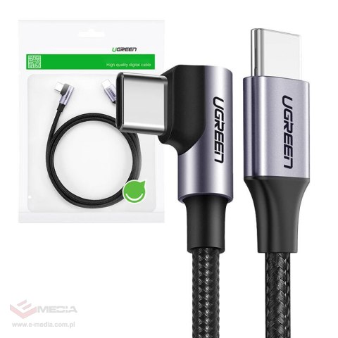 Kabel USB-C do USB-C Ugreen US255, 3m, 60W, kątowy (czarny)