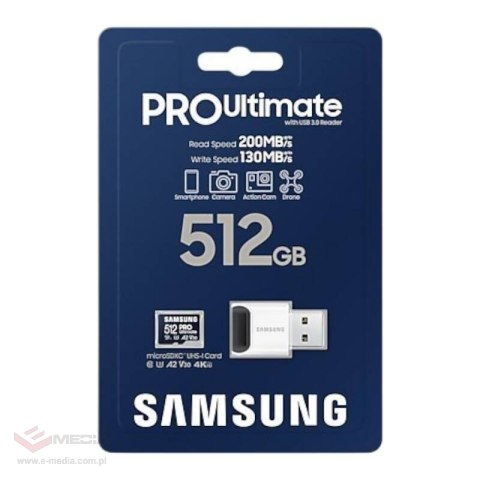 Karta pamięci Samsung 512 GB microSDXC PRO Ultimate 200 MB/s UHS-I/U3 (MB-MY512SB/WW)