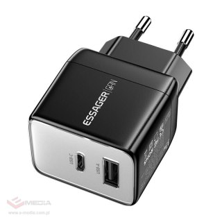 Ładowaka sieciowa, Essager, ECT33W-LJB01-Z, GaN, 1xUSB-A, 1xUSB-C, 33W (czarna)