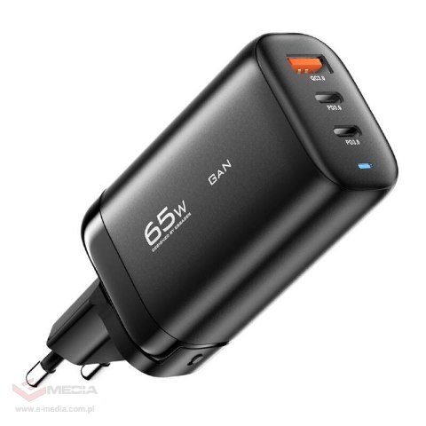 Ładowarka 2xUSB-C 1xUSB-A 65W Essager GaN (czarna)