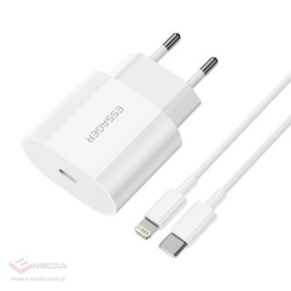 Ładowarka USB-C 20W Essager z kablem USB-C do Lightning (biała)