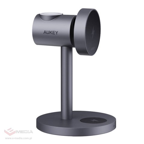 Ładowarka bezprzewodowa MagFusion 3 w 1 Aukey LC-MC311, 15W Qi2 (szara)