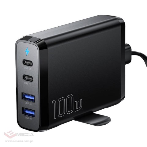 Ładowarka sieciowa 2xUSB-C 2xUSB-A 100W Essager GaN (czarna)