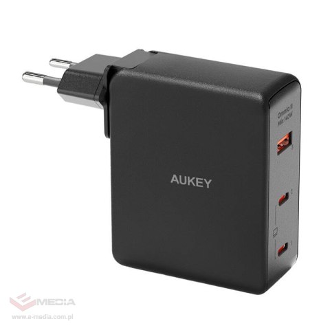 Ładowarka sieciowa Aukey PA-B7O, 1xUSB-A, 2xUSB-C, 140W GaN (czarna)