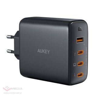 Ładowarka sieciowa Aukey PA-B7S, 1xUSB-A, 3xUSB-C, 100W GaN (czarna)