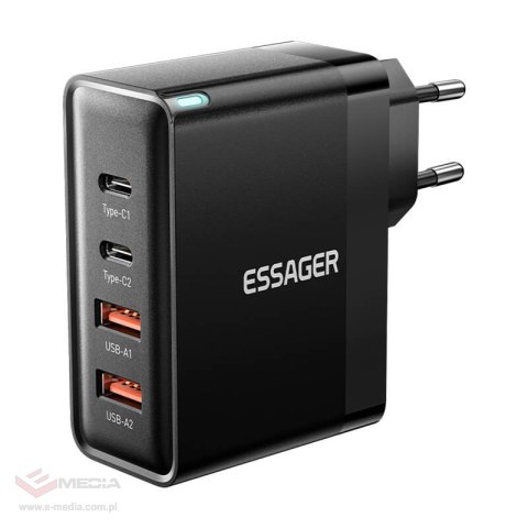 Ładowarka sieciowa, Essager, ECT2CA-QYB01-Z, 2xUSB-C, 2xUSB-A, 100W (czarna)