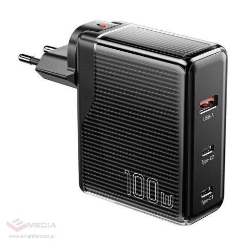 Ładowarka sieciowa, Essager, ECT2CA-ZXB01-Z, GaN, USB-A, USB-C 100W (czarna)