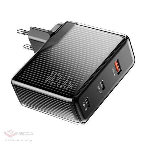 Ładowarka sieciowa, Essager, ECT2CA-ZXB01-Z, GaN, USB-A, USB-C 100W (czarna)