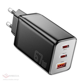 Ładowarka sieciowa, Essager, ECT67W-LJB01-Z, GaN, 2xUSB-C, USB-A, 67W (czarna)