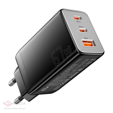 Ładowarka sieciowa, Essager, ECT67W-LJB01-Z, GaN, 2xUSB-C, USB-A, 67W (czarna)