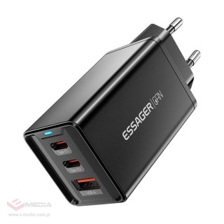 Ładowarka sieciowa, Essager, ECTAC-KSB01-Z, GaN, 2xUSB-C, USB-A, 67W (czarna)