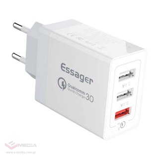 Ładowarka sieciowa, Essager, ECTQC3-FBB02, 3xUSB, 30W (biała)