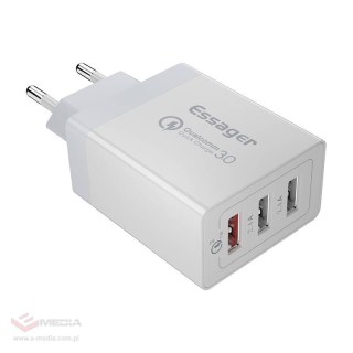 Ładowarka sieciowa, Essager, ECTQC3-FBB02, 3xUSB, 30W (biała)