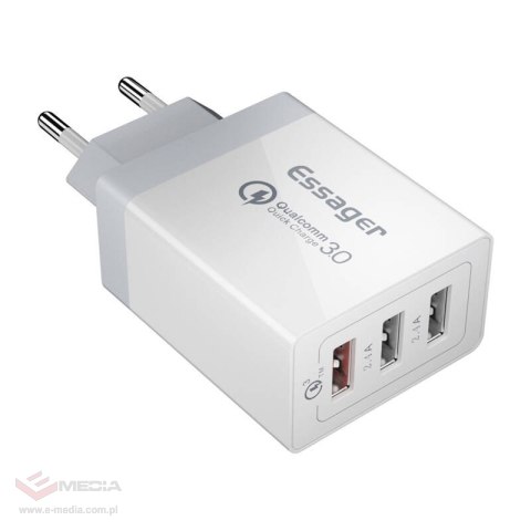 Ładowarka sieciowa, Essager, ECTQC3-FBB02, 3xUSB, 30W (biała)