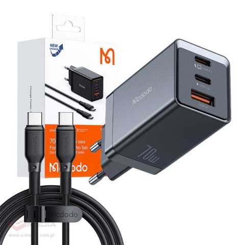 Ładowarka sieciowa GaN Mcdodo CH-1543, 2x USB-C, 1x USB, 67W + kabel USB-C do USB-C 2m (czarna)