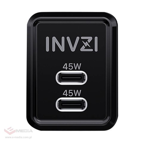 Ładowarka sieciowa INVZI GaN 2x USB-C, 45W, EU (czarna)