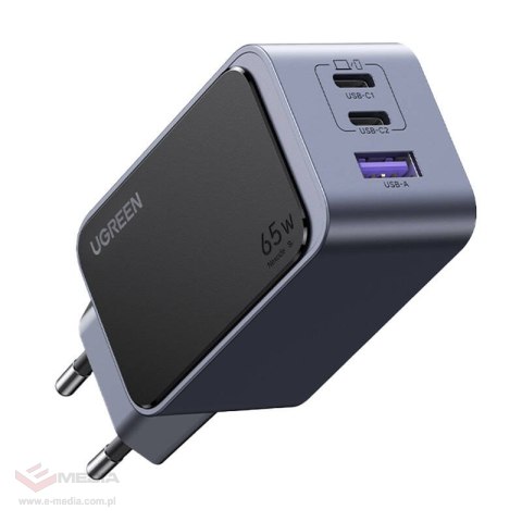 Ładowarka sieciowa Ugreen Nexode S (Air) 65W, USB + 2x USB-C (szara)