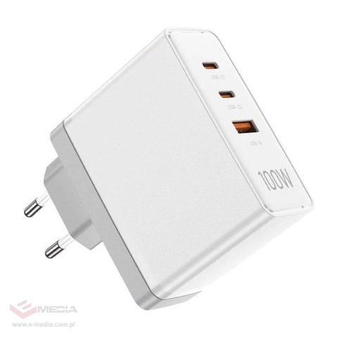 Ładowarka sieciowa, Vention, FEGW0-EU, 2xUSB-C, USB- A, 100W/100W/30W, GaN (biała)