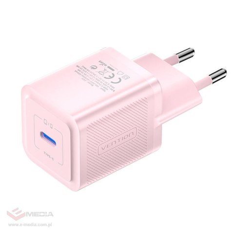 Ładowarka sieciowa, Vention, FEPP0-EU, USB-C, 20W, GaN (różowa)