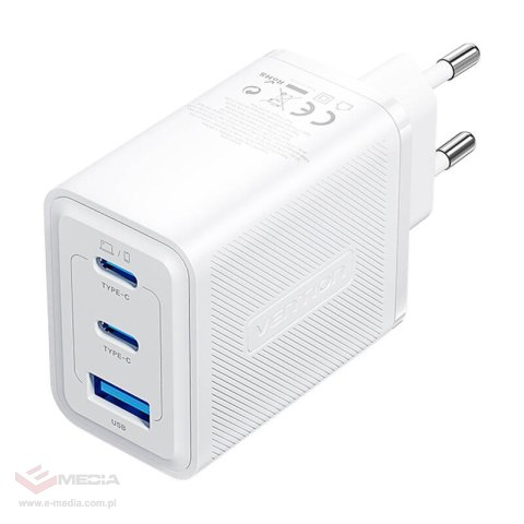 Ładowarka sieciowa, Vention, FERW0-EU, 2xUSB-C, USB- A, 65W/65W/30W, GaN (biała)