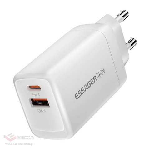 Ładowarka USB-C+USB-A 65W Essager GaN (biały)