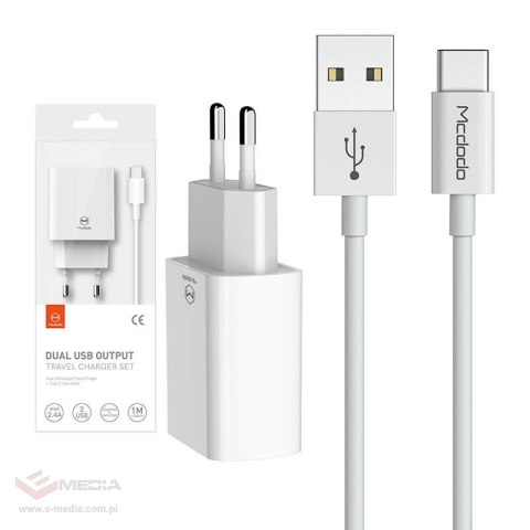 Podwójna ładowarka Mcdodo USB CH-6721 (EU) Typ-C 1m Travel set (biały)