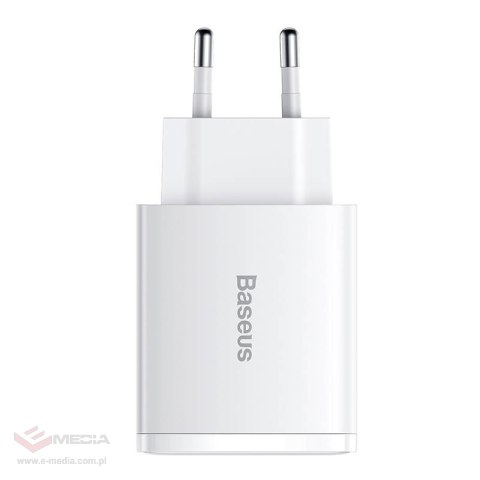 Ładowarka sieciowa Baseus Compact Quick Charger, 2xUSB, USB-C, PD, 3A, 30W (biała)