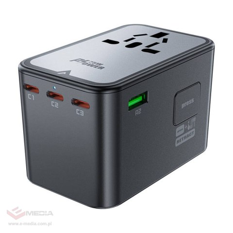 Multifunkcyjna ładowarka sieciowa podróżna Acefast Z1, 2xUSB-A, 3xUSB-C, GaN, 67W, US/EU/UK/AU (czarna)