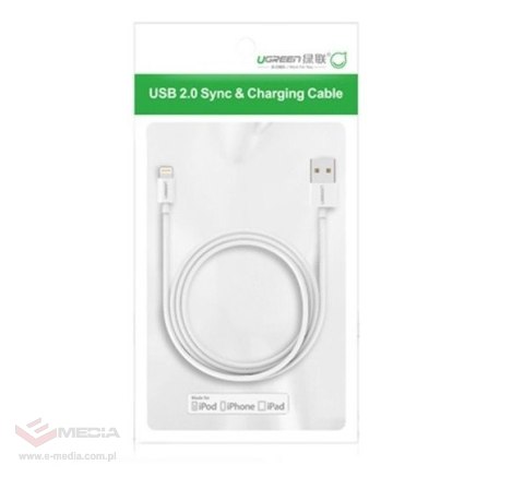 Niklowany kabel Lightning UGREEN MFi 2m (biały)