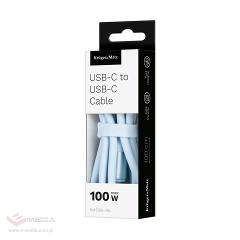 Kabel USB typu C - USB typu C 100 W 1 m silikonowy niebieski Kruger&Matz Basic