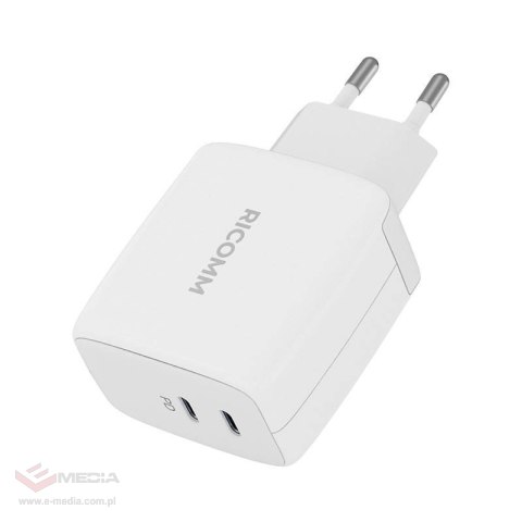 Ładowarka sieciowa 65W GaN Ricomm RC652 EU, 2xUSB-C + kabel USB-C 2.1m