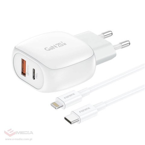 Ładowarka sieciowa Foneng EU41 USB-C+USB-A 20W + kabel USB-C - Lightning (biała)