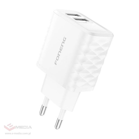 Ładowarka sieciowa Foneng EU53 20W 2xUSB-A, 2,4A (Biała) + kabel USB-C