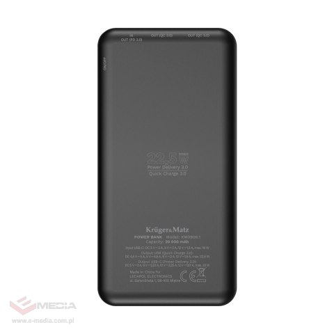 POWER BANK Kruger&Matz 20000 mAh Li-pol z funkcją QC oraz PD