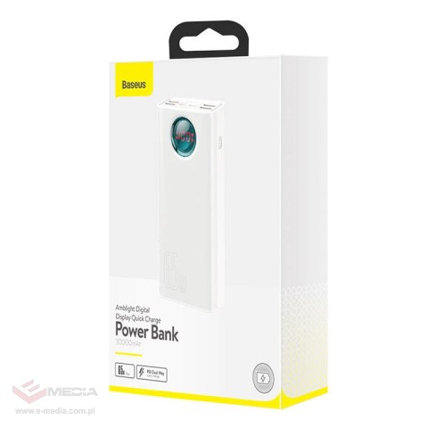 Powerbank Baseus Amblight 30000mAh, 4xUSB, USB-C, 65W (biały)